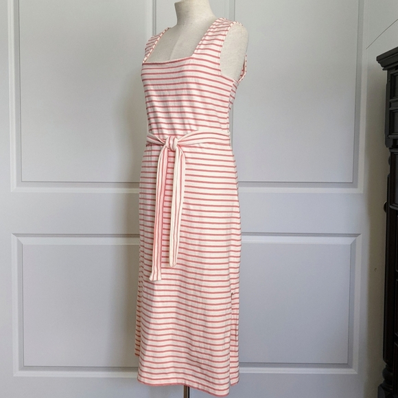 Rails Dress Midi Tie Waist Sleeveless 100% Cotton Knit Ivory Peony Stripe L NWT - Picture 9 of 11